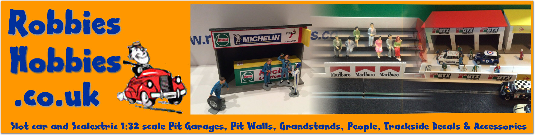 Pirelli Grandstand  - Robbies Hobbies, Slotcars and  trackside buildings
